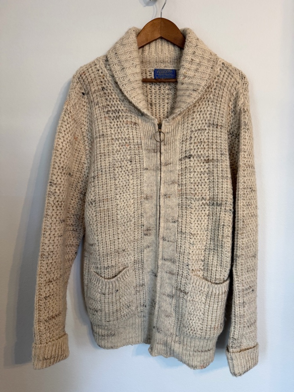 Pendleton 70’s Cream Zip-Up Chunky Cardigan with Ring Pull - Picture 5 of 8